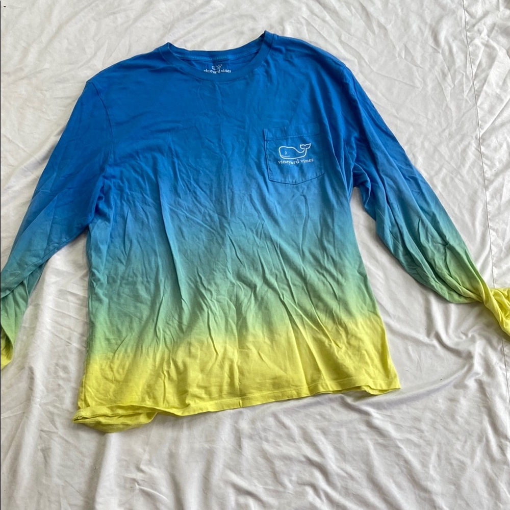 Vineyard Vines Blue and Yellow Ombre Whale Shirt